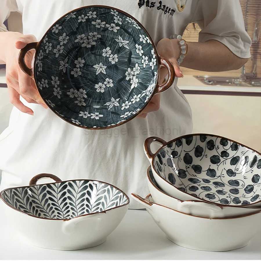 780ml Japanese soup bowl with handle ceramic Nordic tableware surface dish bowl kitchen utensils tableware ramen bowlB270723