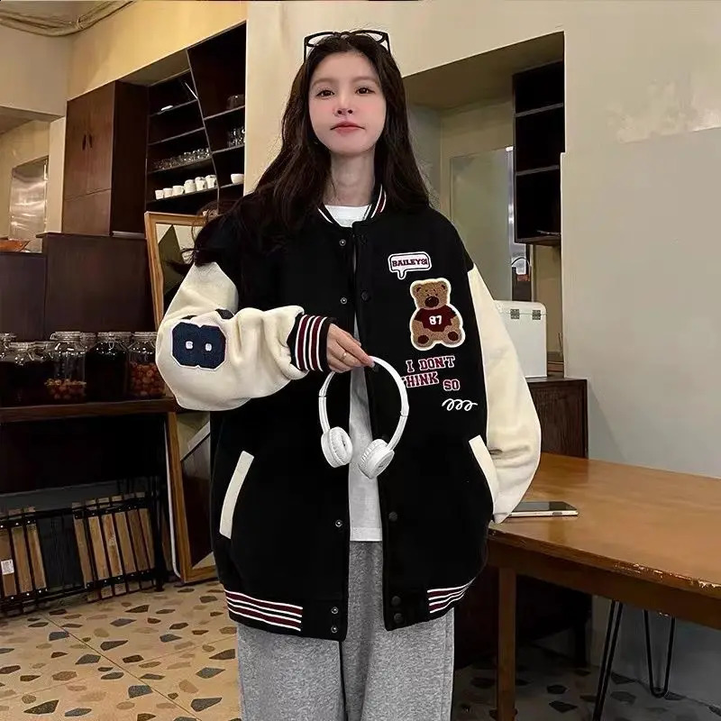 Deeptown Bomber Jacket Women Korean Streetwear Fashion Hip Hop Oversized Cute Baseball Jackets Autumn Winter Couple Coat Trend 240722