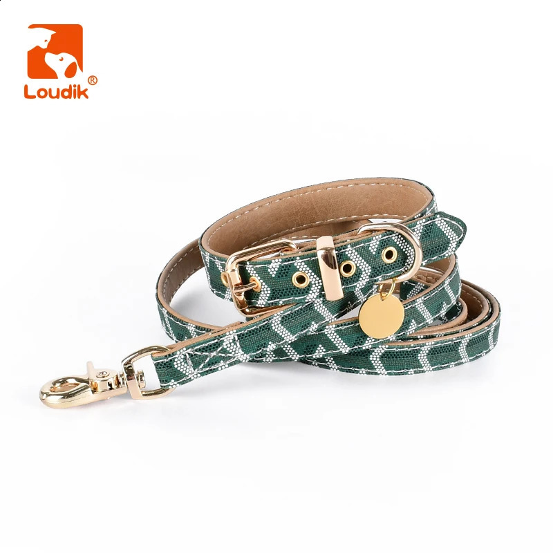 Loudik dog collar with name board customized personalized recycling ECO leather pet accessories fashionable patterns wholesale 240722