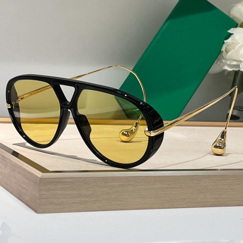 Lunettes de soleil Pilot surdimensionné Black Gold / Yellow Lens Women Mens Sonnenbrille Shades Sunnies Gafas de Sol Uv400 Eyewear