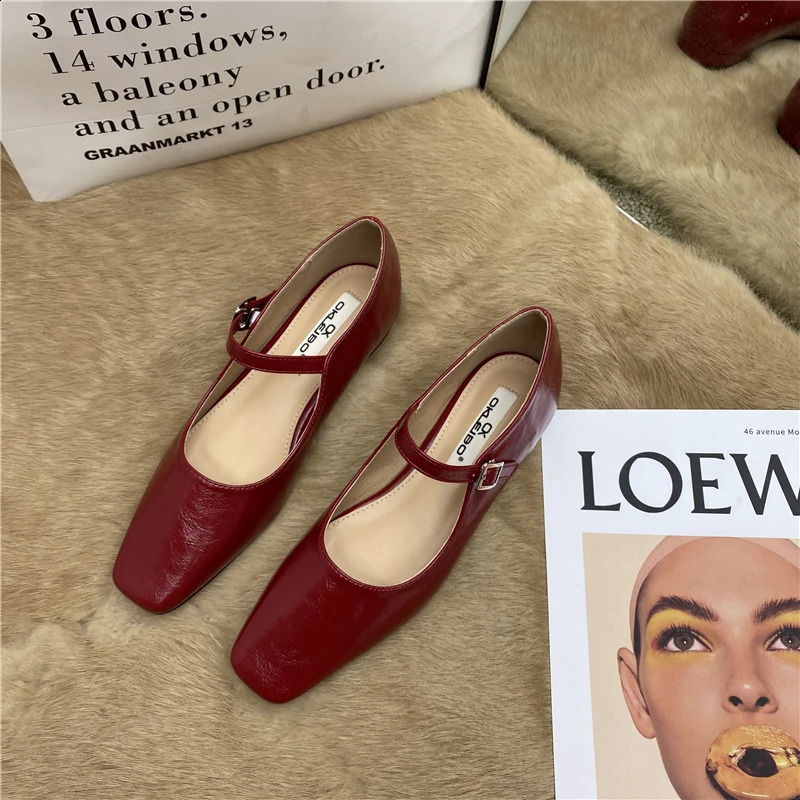 Red Spring Women Mary Jane Shoes Fashion Round Toe Shallow Slip On Ladies Flat Soft Sole Outdoor Dress Ballerina 240718