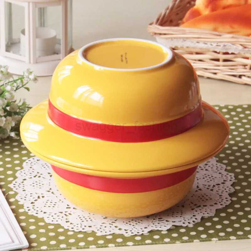 Japanese Enamel Soup Bowls 8 Inch One Pieced Straw Hat Ceramic Bowl Instant Noodle Bowl Ceramic Soup Bowl Rice Dessert BowlB270723 - view 3