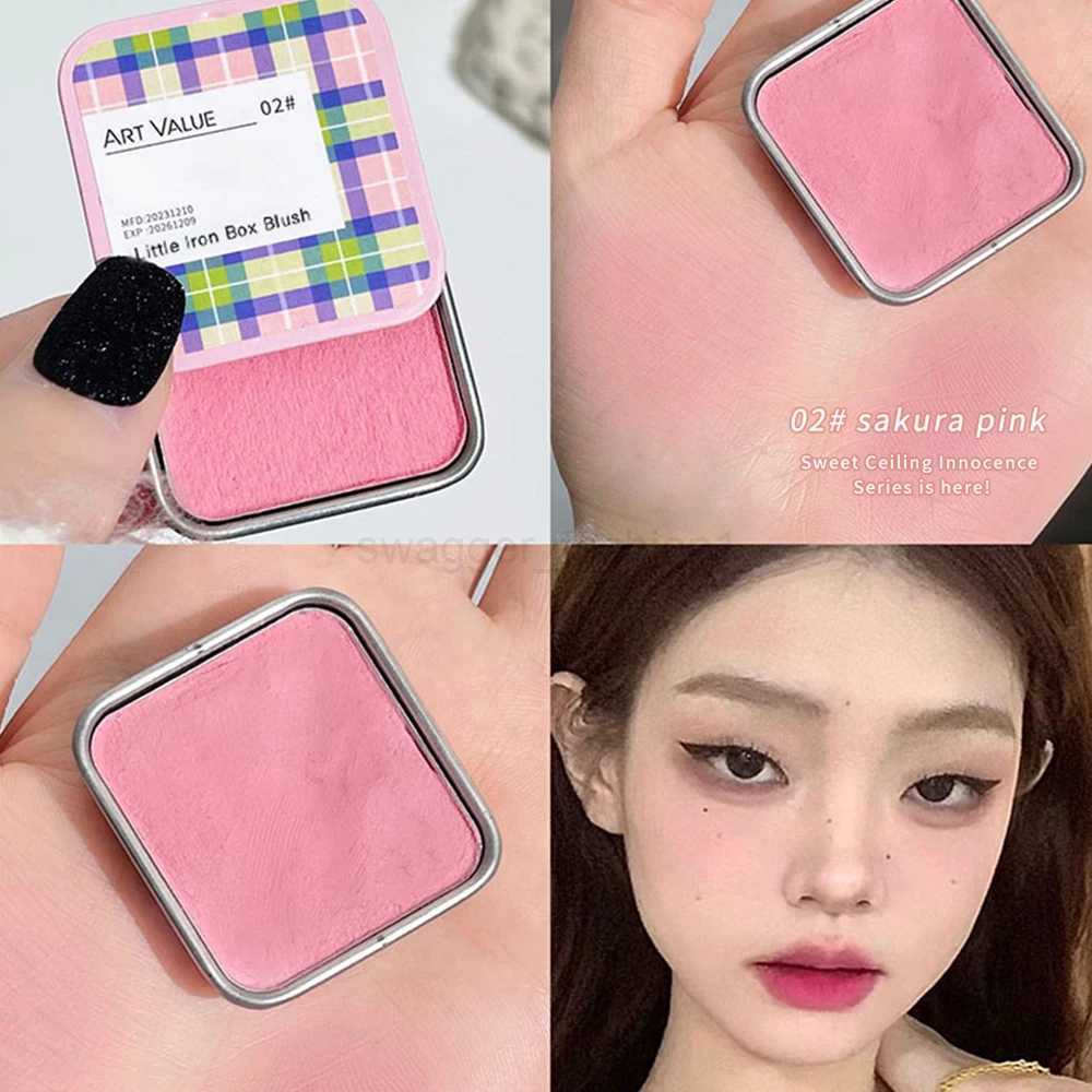 Single Blush Matte Natural Cheek Tint Brighten Face Waterproof Small Tin Box Blush Powder Face Contouring Female Makeup CosmeticB240722