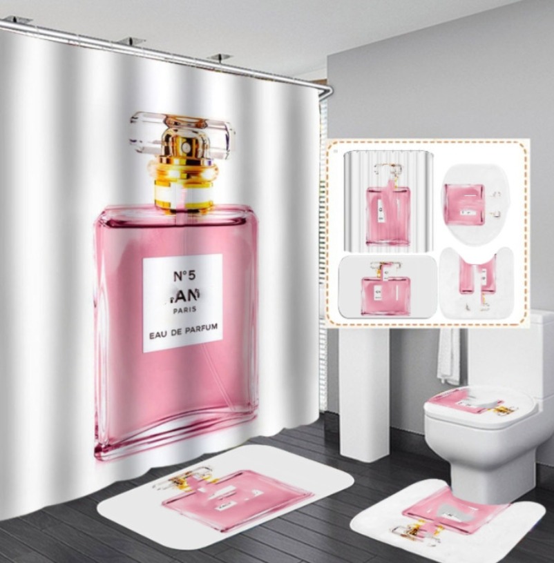 Polyester Waterproof Bathroom Bathroom Partition Shower Curtain Bathroom Four-Piece Set Top Fashion