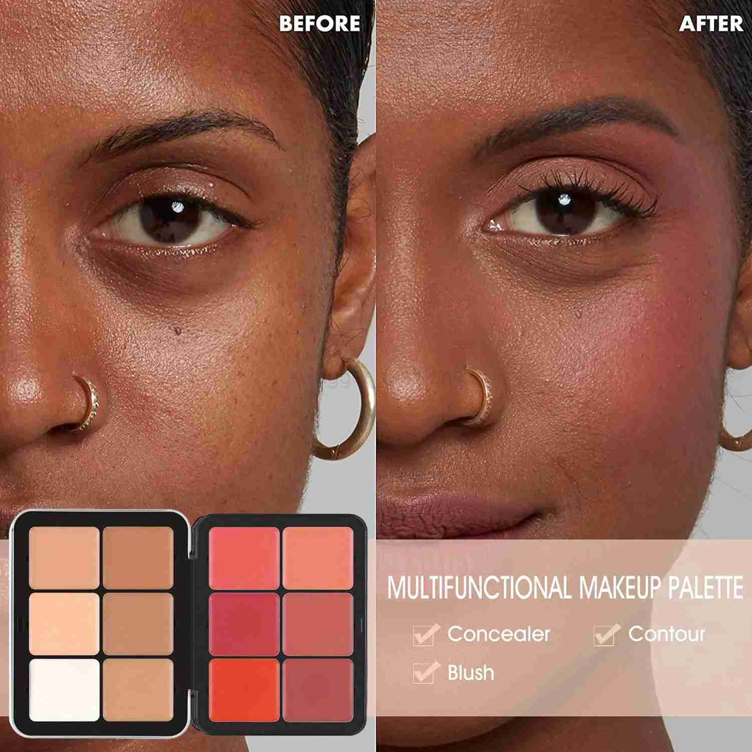Makeup Blush Cream Palette for Cheeks Multi-functional Concealer Makeup Palette with BrusherNatural Matte Long Wearing 12 ColorB240722