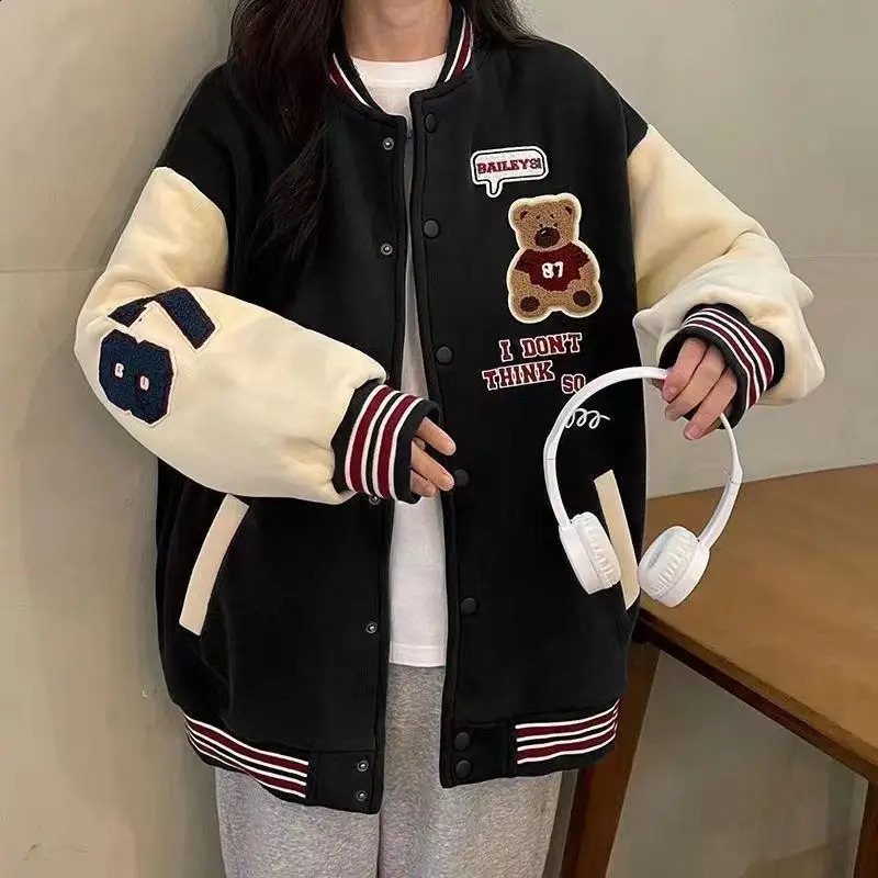 Deeptown Bomber Jacket Women Korean Streetwear Fashion Hip Hop Oversized Cute Baseball Jackets Autumn Winter Couple Coat Trend 240722