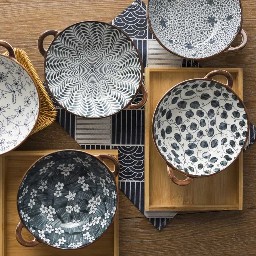 780ml Japanese soup bowl with handle ceramic Nordic tableware surface dish bowl kitchen utensils tableware ramen bowlB270723