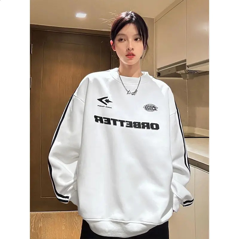 Sportswear Mens Cotton Machine Car Womens Spring and Autumn Loose Round Neck Long Sleeve Alphabet Casual Top 240718