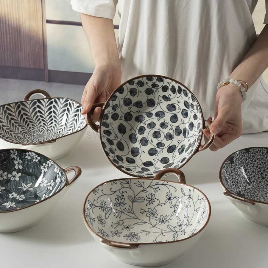 780ml Japanese soup bowl with handle ceramic Nordic tableware surface dish bowl kitchen utensils tableware ramen bowlB270723