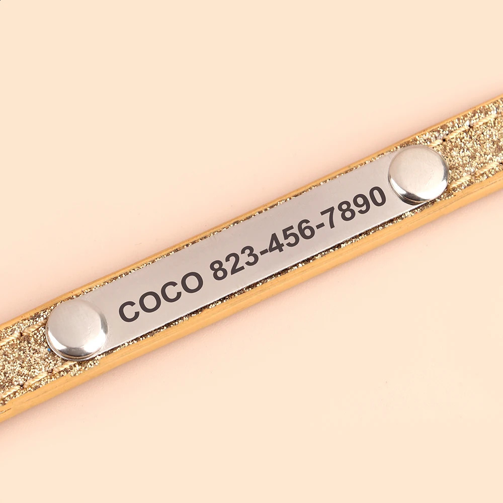 Customized leather dog collar puppy sparkling personalized name kitten pet accessories suitable for small dogs cats Chihuajoki 240722