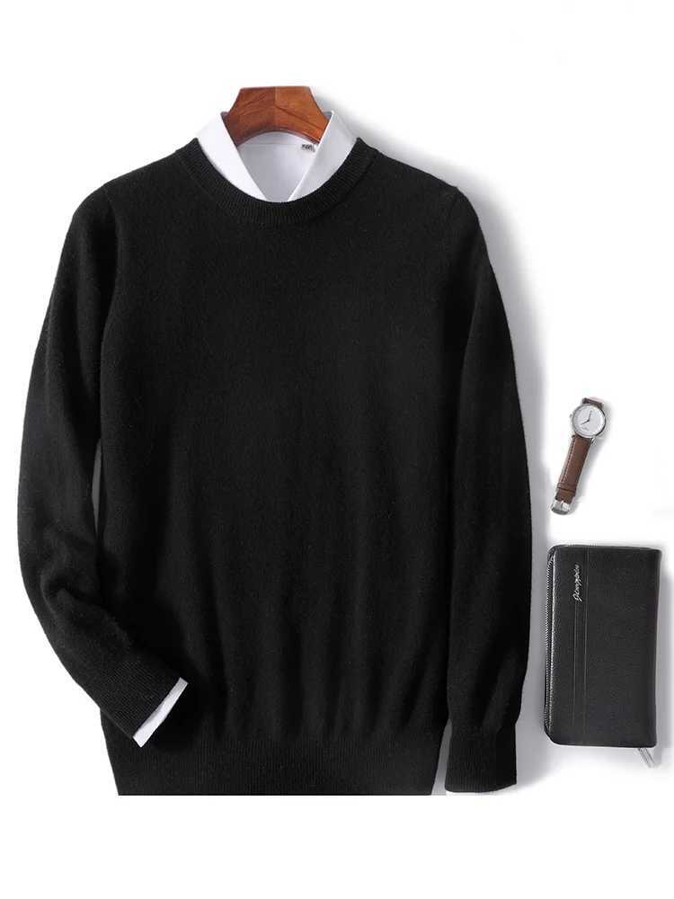 Spring Autumn 100% Pure Merino Wool Pullover Sweater Men O-Neck Long-sleeve Cashmere Basic Knitwear Clothing Z240912