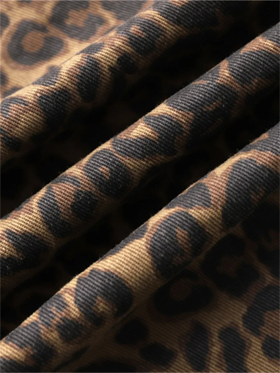 Leopard Print Jeans for Women High Waisted Y2k Retro Fashion Streetwear Denim Pants Hip Hop Straight Wide Leg Baggy Jeans 240717