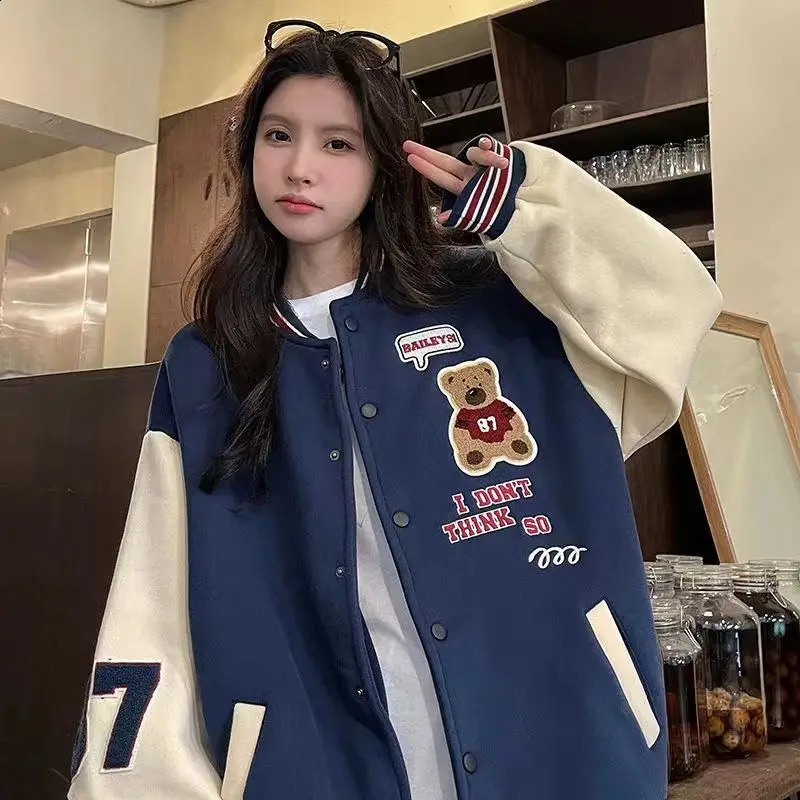 Deeptown Bomber Jacket Women Korean Streetwear Fashion Hip Hop Oversized Cute Baseball Jackets Autumn Winter Couple Coat Trend 240722