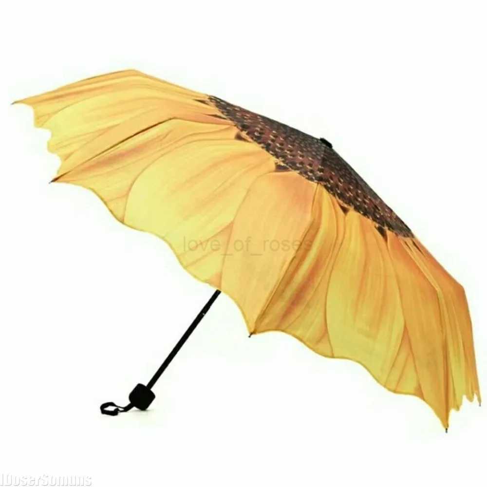 Folding 8 Bones Creative Yellow Sunflower Flower Sunny and Rainy Umbrellas UV Protection Beach Funny Umbrella Parasol Gifts M240722