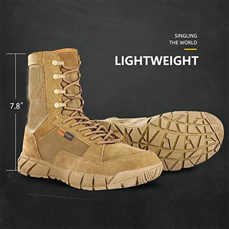 Lightweight Man Tactical Boots Combat Anti-Collision Training Lace Up Waterproof Outdoor Hiking Breathable Shoe 240708