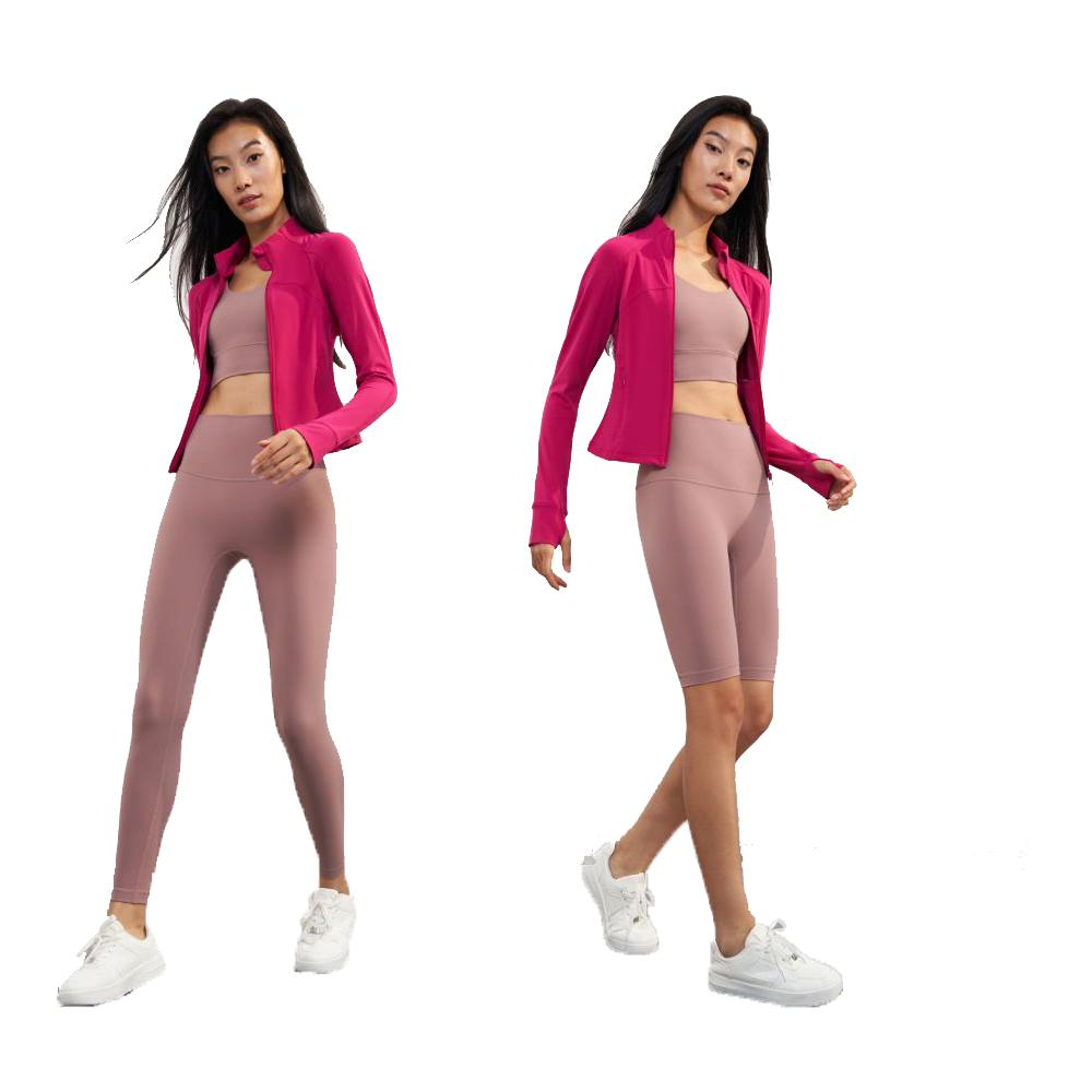 Yoga Jackets Activewear Slim Long Sleeve Rose Red Women's Sport Coats Stand Collar Nylon Short Girls Jacket Fit for Running Jogging