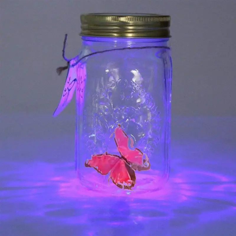 Unique Magic Flying Butterfly Jar LED Lamp Glass Mason Jar Simulation Animated Butterfly Fly Insect Collecting Bottle Home Decor 240719
