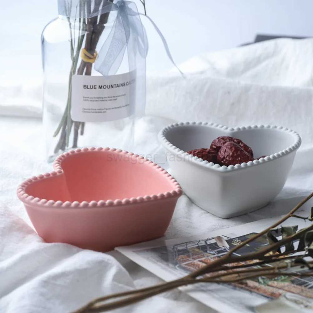 Bowl Heart Bowls Ceramic Dish Salad Shaped Dessert Cereal Fruit Appetizer Sauce Mixing Snack Serving Plate Pasta Deep Rice CreamB270723