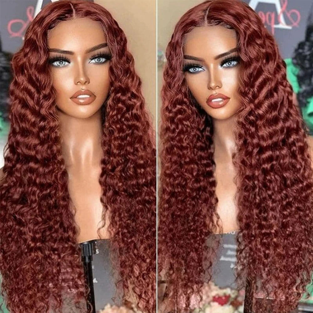 Reddish Brown Deep Wave Lace Front Wig Human Hair Wigs 13x4 HD Pre Plucked for Women Water Wave HD Lace Frontal Wigs Glueless