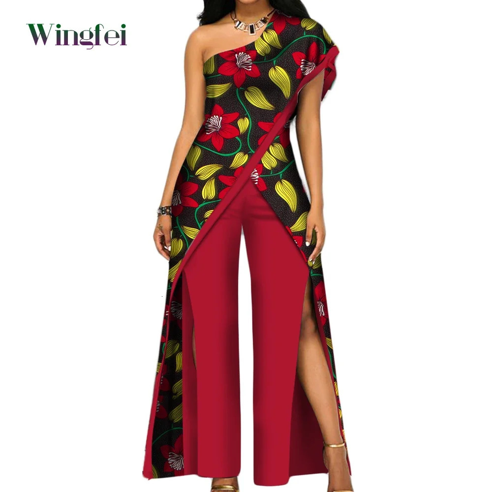 Africa Clothes for Women Ankara Fashion Pant Set for Women Sexy Off Shoulder Jumpsuit Dashiki Clothing Wax Print Cotton WY2373 240715