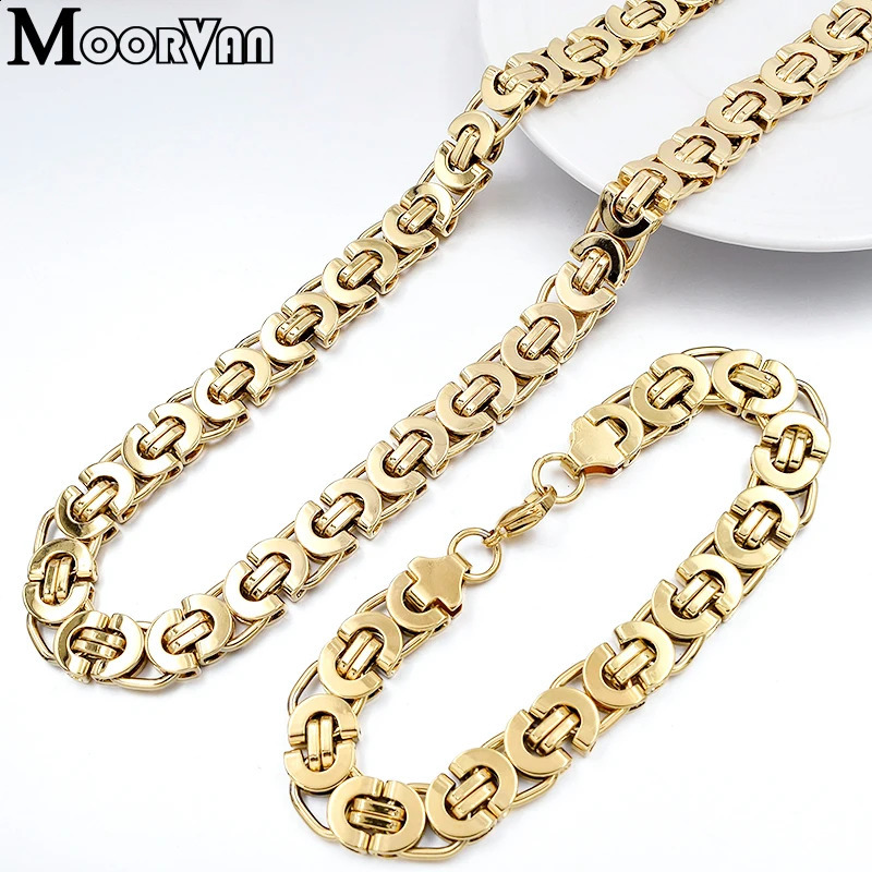 Moorvan Stainless Steel Mens Jewelry Set Fashionable Egyptian Byzantine Bracelet Necklace Set 11mm Wide Womens Jewelry Set 240710