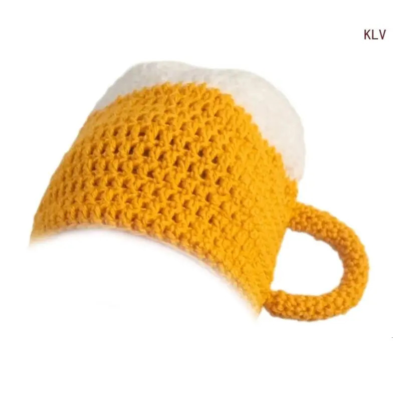 Funny Beer Mug Beanie Hat Handmade Knit Skull Hat for Skiing Hiking Universal Windproof Outdoor Activity Hat Headwear 6XDA 240715