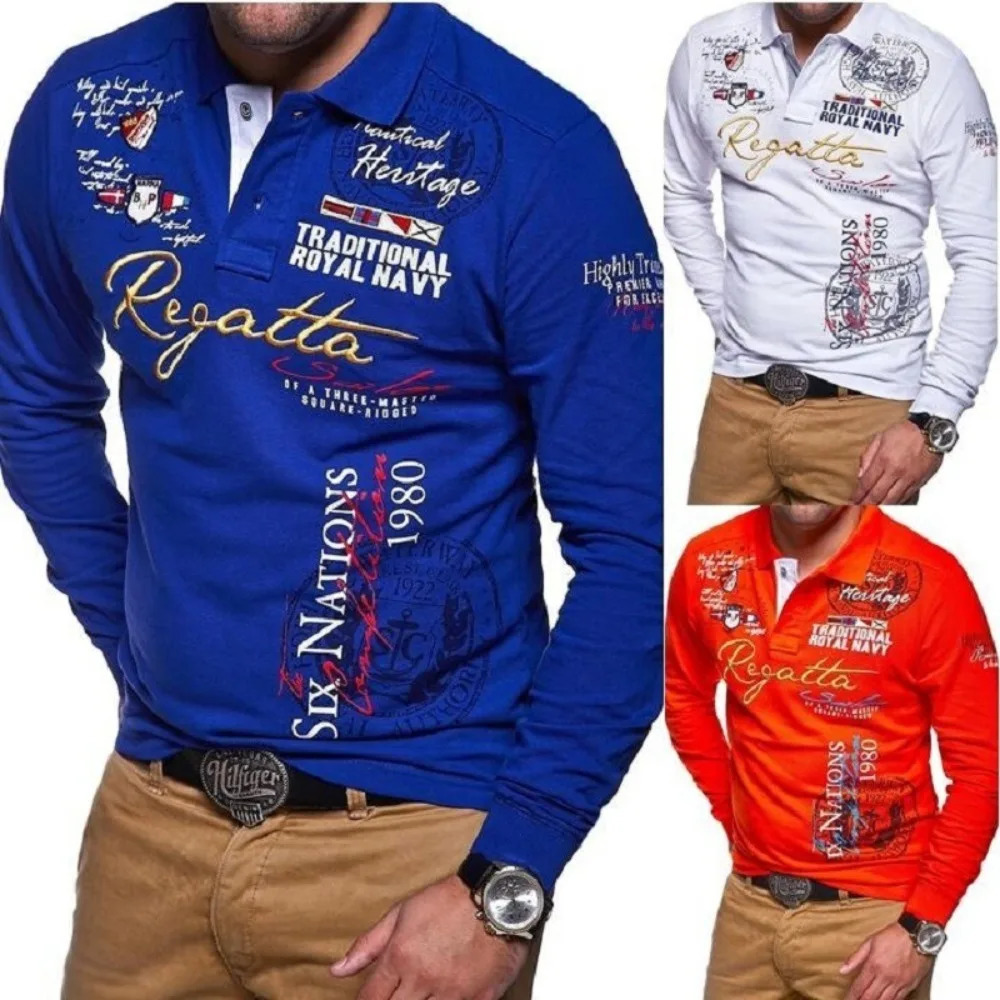 Mens Fashion Personality Cultivating Long-sleeved Polo Shirts 240717