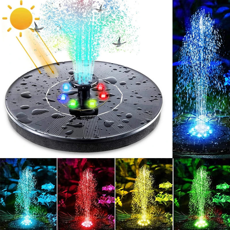 13/16/18cm Solar Water Fountain Pool Pond Waterfall Garden Decoration Outdoor Bird Bath Solar Powered Colorful Fountain Floating 240717