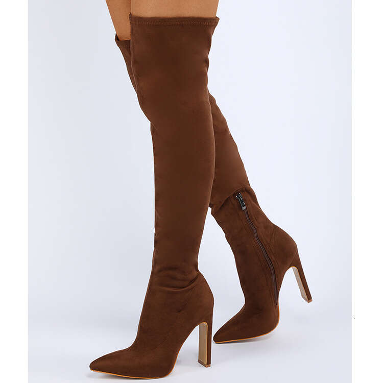 HBP Long boots, slim suede elastic, plus size high square heels, over the knee women's long boots