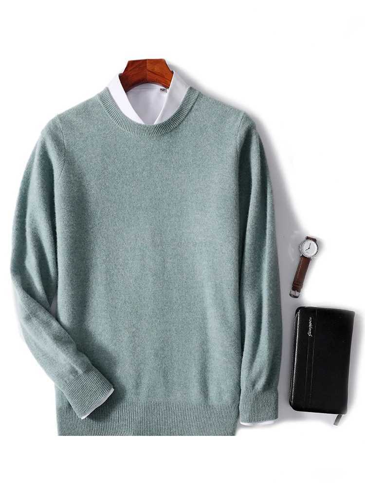 Spring Autumn 100% Pure Merino Wool Pullover Sweater Men O-Neck Long-sleeve Cashmere Basic Knitwear Clothing Z240912