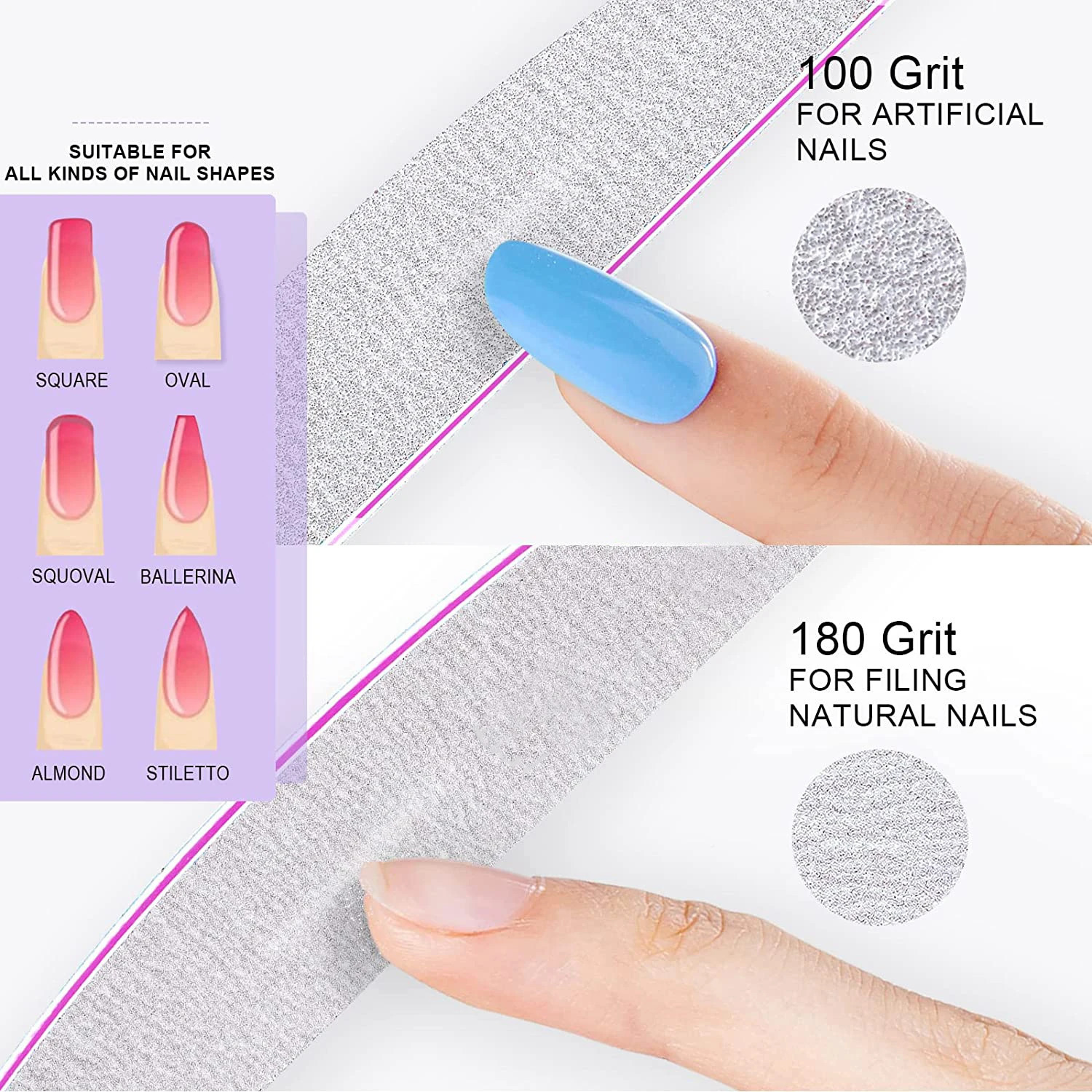 2 PCS Nail File Professional Nail Files Reusable Double Sided Emery Board100180 Grit Nail Styling Tools for Home and Salon 240713