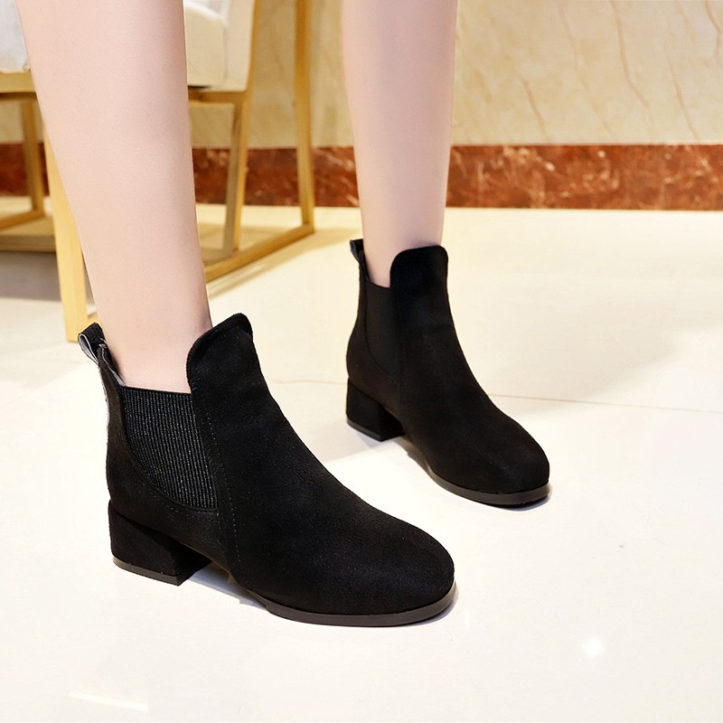 Designer Shoes In Black And White Women Autumn Winter Suede Thick Sole Ankle Boots Free Shipping