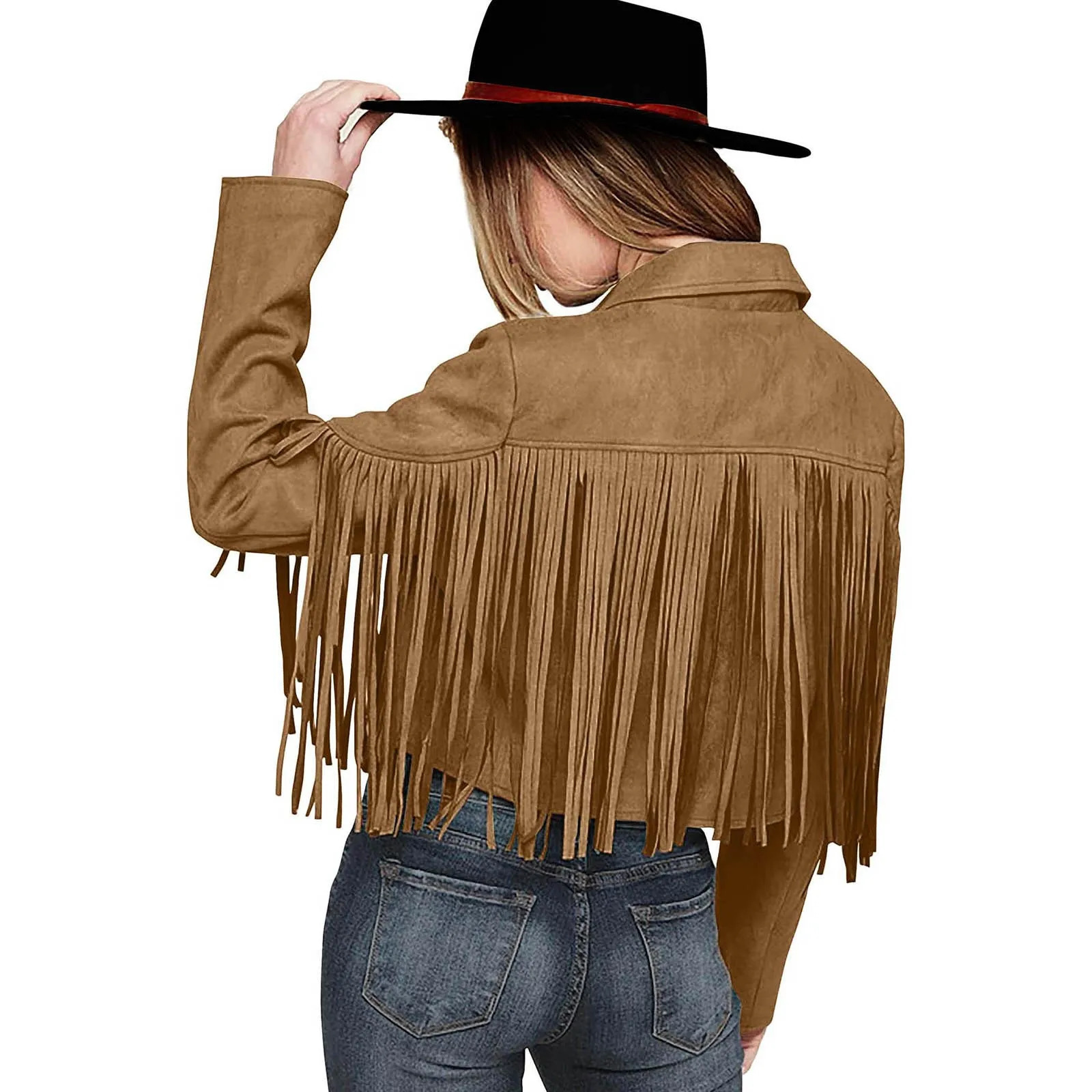 Women Y2k Fringed Hem Tassel Cardigan Crop Tops Cool Girl Motor Biker Jacket Suede Leather Jacket 90s Vintage Streetwear Coats 240717