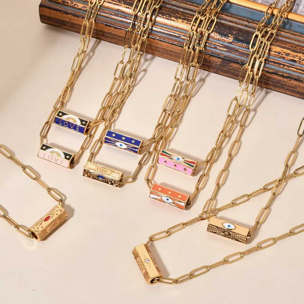Pendant Necklaces ZMZY Bohemian Clip Necklace Womens Stainless Steel Chain Gold Eye Pendant Necklace Lucky Aesthetics Trkiye Jewelry Women J240719