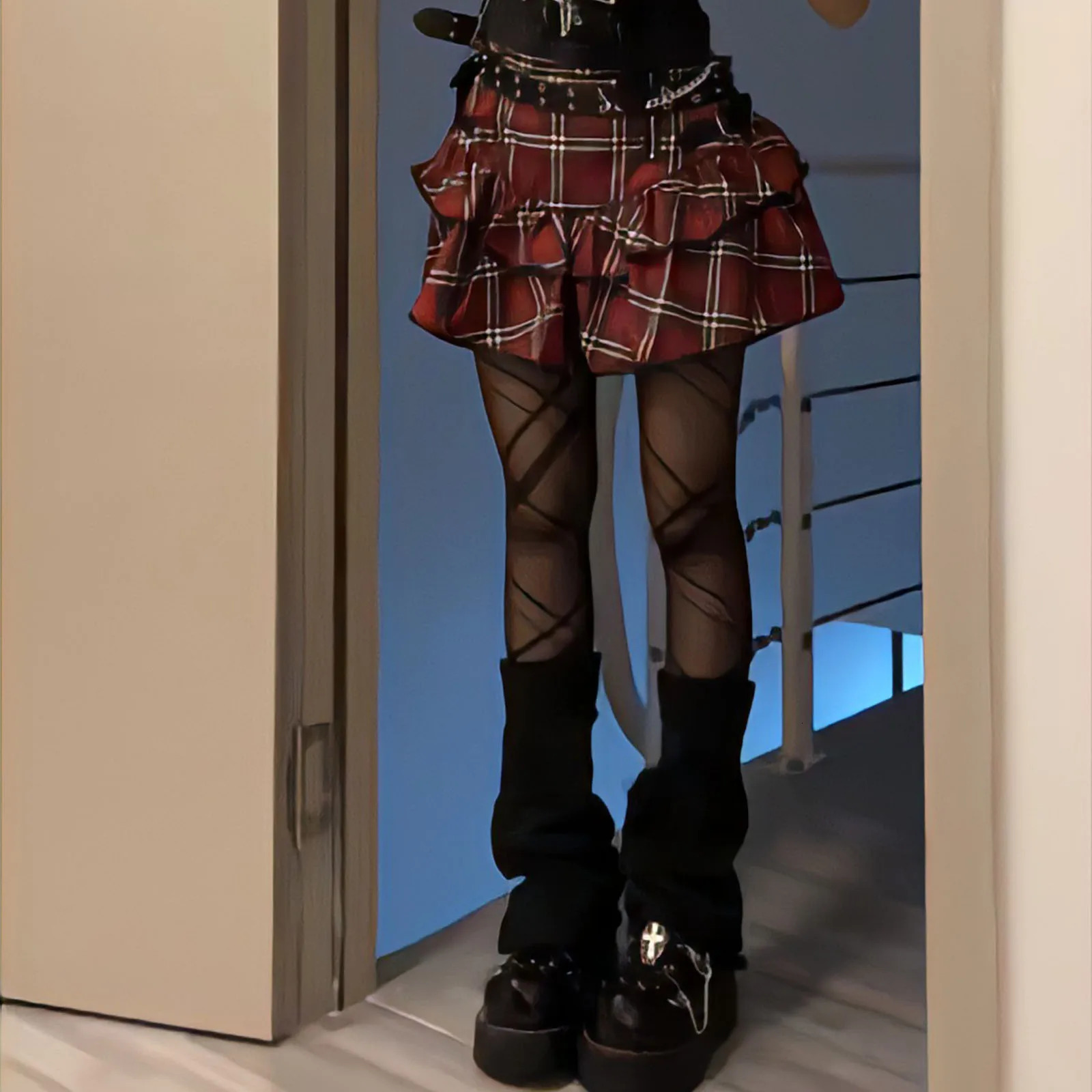 Korean Japanese Sweet Clothes Gothic Punk Skirts Y2k Streetwear Dark Aesthetics Pleated Ball Gown Plaid Stripe Mini Skirt 240715