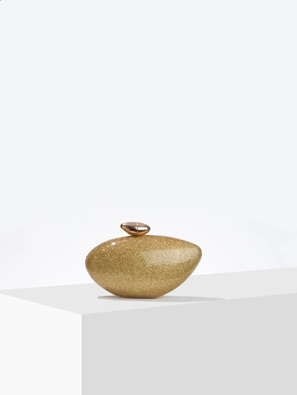 Acrylic egg shape clutch bag women evening party cute Pearl shell purse ivory rose gold handbag 240722