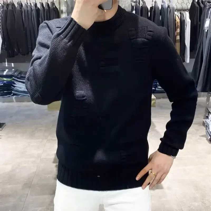 Man Clothes Letter Solid Color Round Collar Knitted Sweaters for Men Plain Green Crewneck Pullovers S Heated Jumpers Maletry A X Z240912