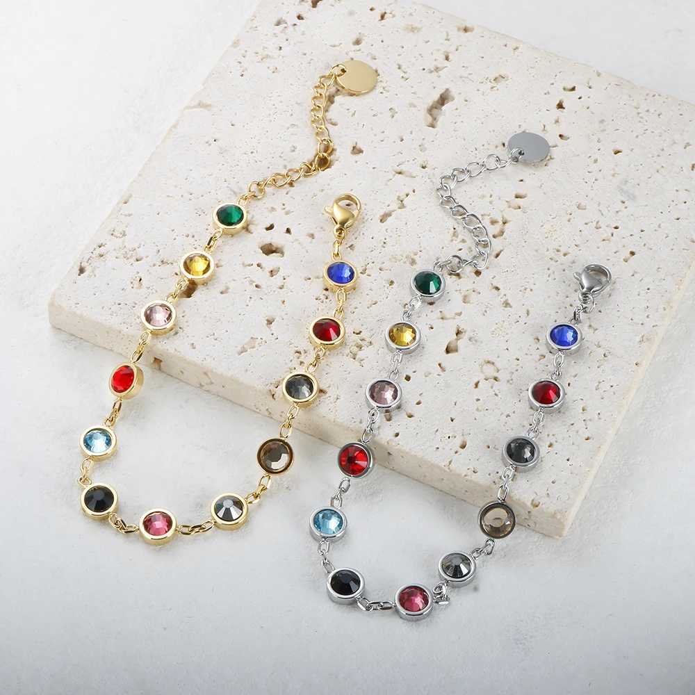 Pendant Necklaces Golden Sea Colorful Gem Bracelet Ulanity T S Stainless Steel Bracelet Suitable for Womens 12th Birthday Stone Rainbow Crystal Chain 