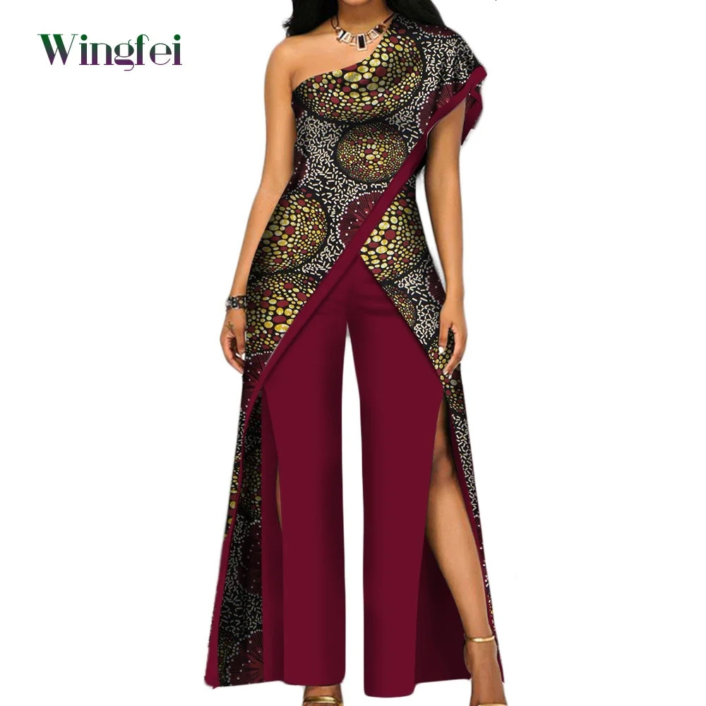 Africa Clothes for Women Ankara Fashion Pant Set for Women Sexy Off Shoulder Jumpsuit Dashiki Clothing Wax Print Cotton WY2373 240715