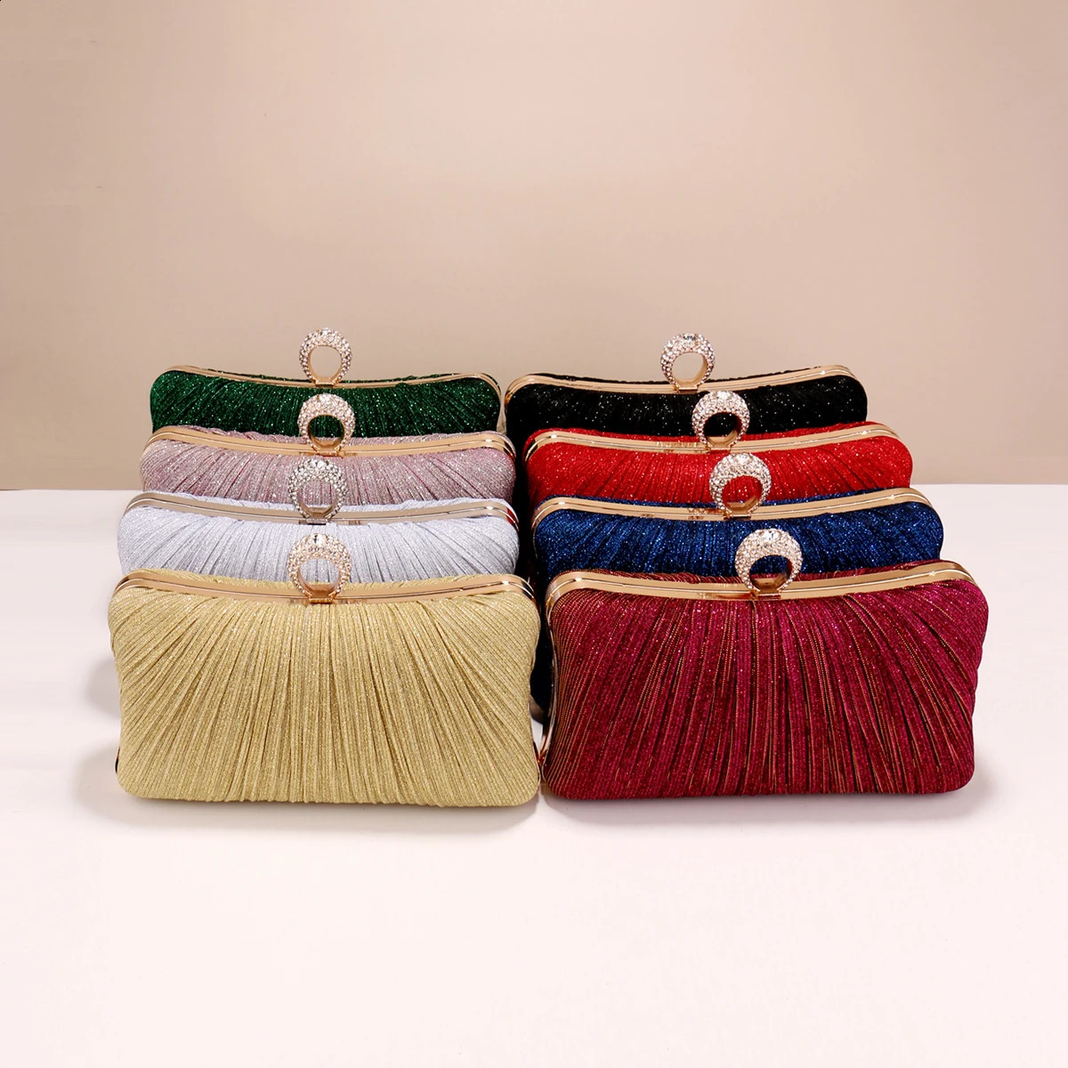 Valentines Day Evening Bags Finger Ring Diamonds Clutch Ruched Fashion Prom Dinner Handbags With Chain Purse 240722