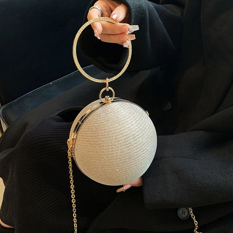 Circular Ring Portable Evening Bags Metal Round Ball Handbags For Lipstick Elegant Clutch Purse Wedding Wallets Crossbody Bag 240722