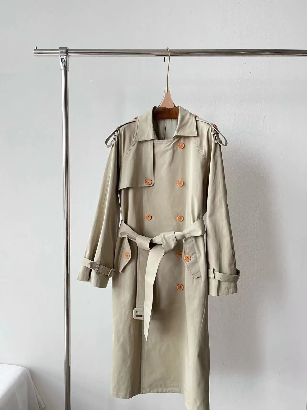 THE R AutumnWinter Scandinavian Style Classic Basic Trench Coat Womens Flat Pocket Buckle Strap Jacket 240712