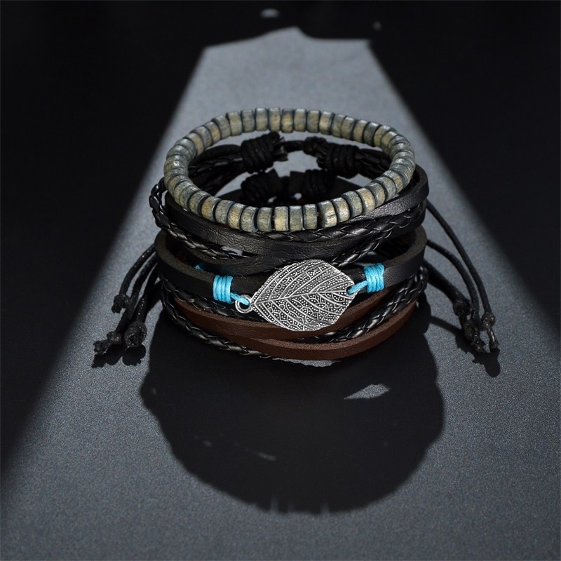 MeMolissa 34Pcs Set Braided Wrap Leather Bracelet for Men Vintage Life Tree Guitar Wood Beads Fashion Male Bracelets Wristband y240710