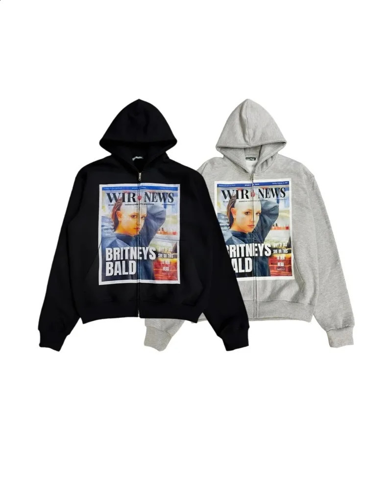 American Retro Gothic Print Pattern Oversized Hoodie Mens Y2K Streetwear Hip Hop Harajuku Casual Zipper Sweatshirt Couple Style 240906