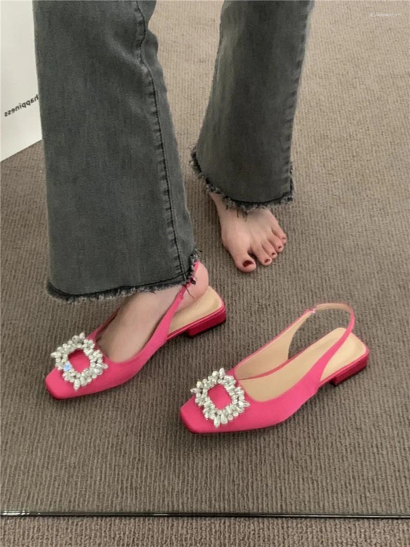 Sandals Luxury Crystal Mid Heels Women Party Shoes 2024 Summer Chunky Slippers Designer Sexy Pumps Fad Flip Flops