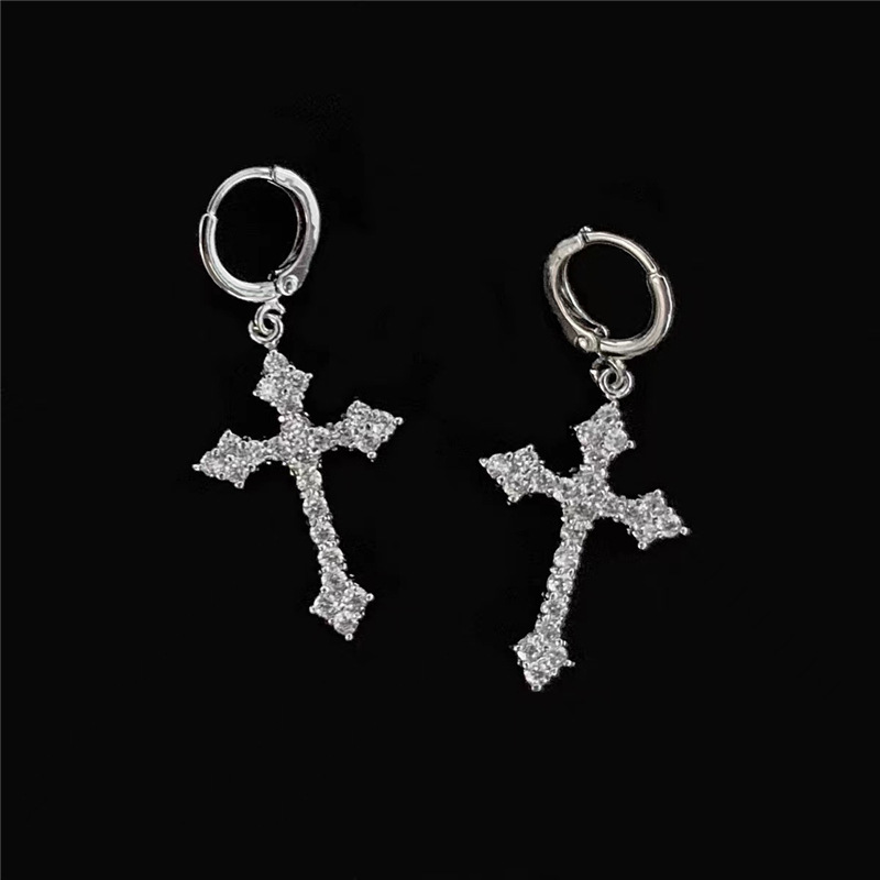 2024 Ins Top Sell Wedding Jewelry Sets Simple Fashion 925 Sterling Silver Round White Lab Moissanite Diamond Party Cross Pendant Dangle Earrings Clavi