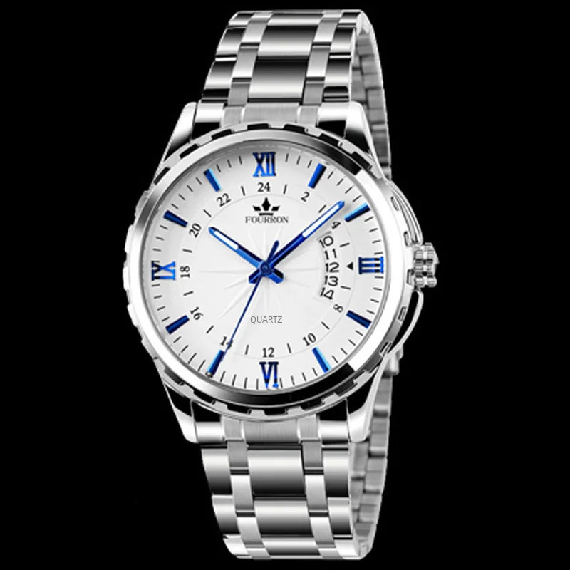 Calendar Night Light Precision Steel Watch Men Non Mechanical Waterproof Stainless Business Style 240716