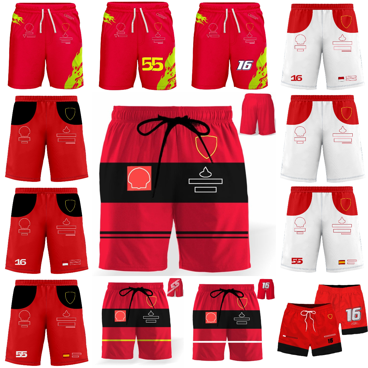 2024 New F1 Team Red Shorts Formula 1 Racing Driver Signature Summer Beach Pants Extreme Sports Men's Casual Fashion Shorts