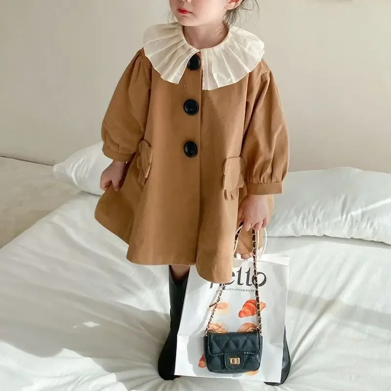 Autumn Kids Girls Floral Trench Coat Long Sleeve Loose Jacket Korean Girls Top Kids Jackets for Girls 240711