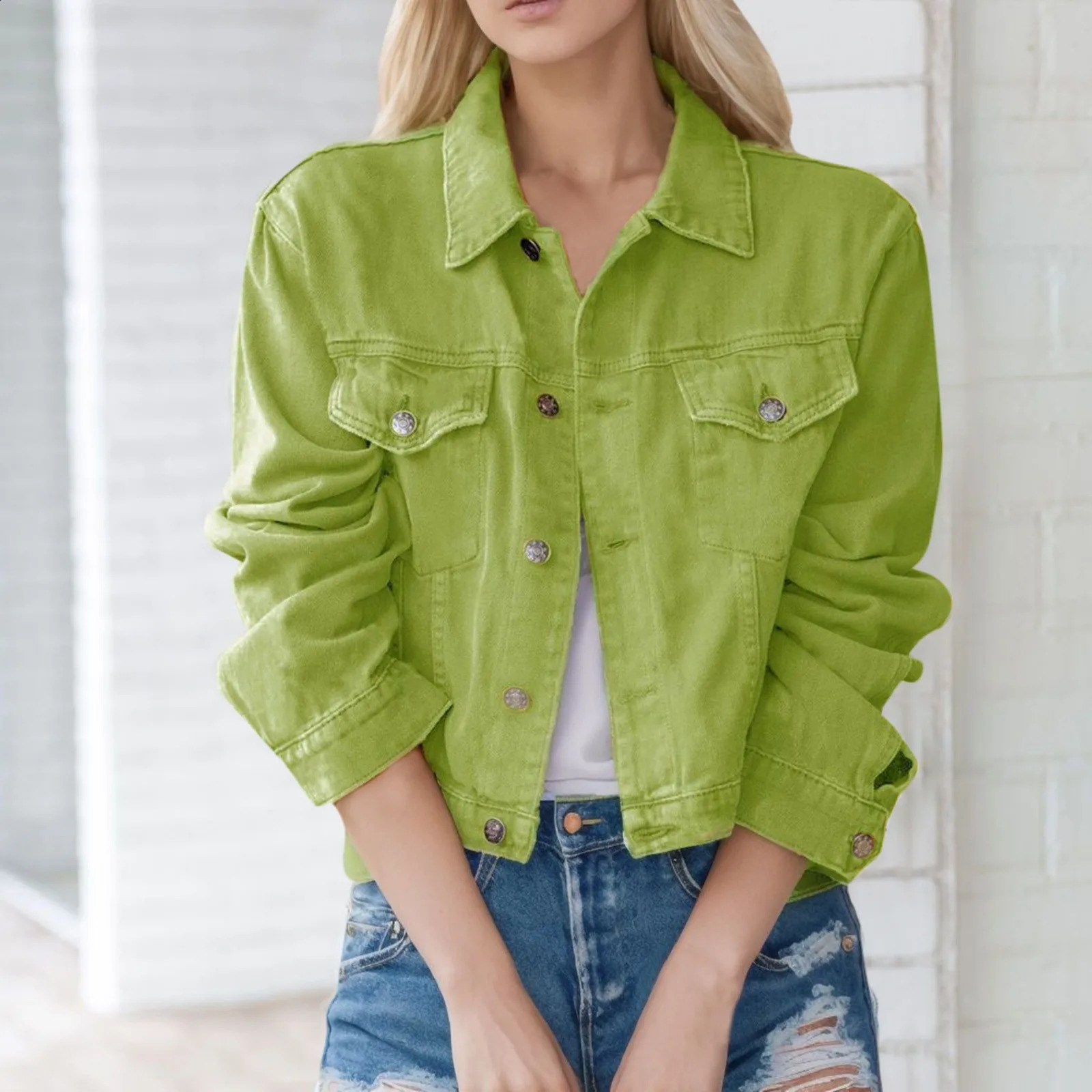 Jackets For Women Plus Size Vintage Button Down Distressed Short Denim Jean Jacket With Pocket Woman Clothing Chaquetas 240711